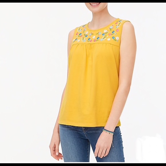 New J. Crew Embroidered-yoke Cotton Tee - Picture 3 of 5